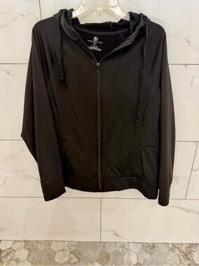 Adrienne Vittadini Black Zip-Up Hooded Jacket Sz XL